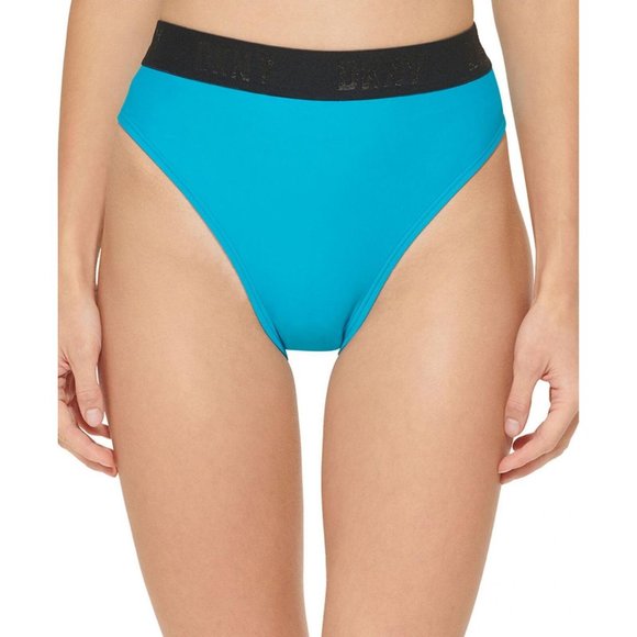 NEW DKNY Women's High-Waist Logo Bikini Bottoms DI2BQ353 Blue S - Picture 1 of 4
